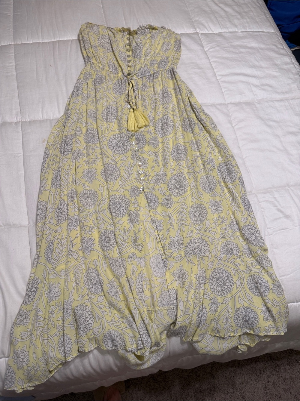 Strapless Yellow Floral Maxi Dress